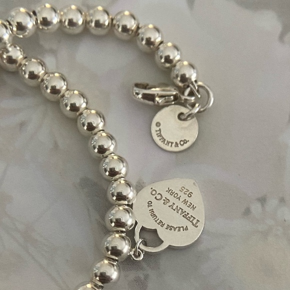 “Return to Tiffany & Co” Round Sterling Silver Beaded Bracelet With Heart Tag!!! - Picture 8 of 17